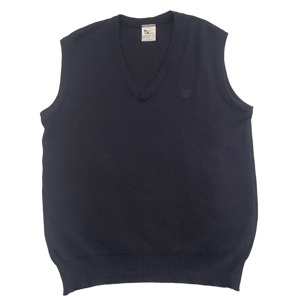 Murphy & Hartelius Knit Vest V Neck Navy Blue Australian Wool Preppy 2X